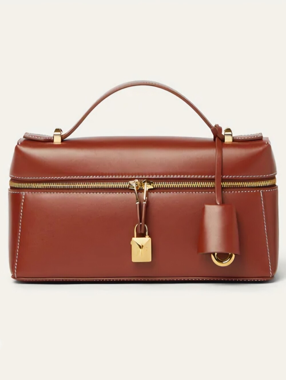 Loro Piana Chestnut Saddle Leather Top-Handle Satchel with Gold Hardware